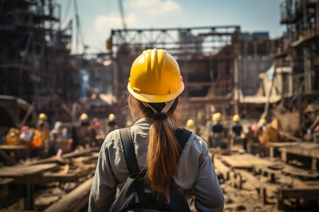 Safety First Young Female Worker Wearing a Protective Helmet AI