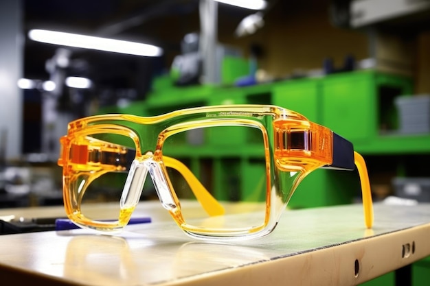 Photo safety glasses on a laboratory bench