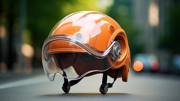 safety helmet on the bicycle handlebar