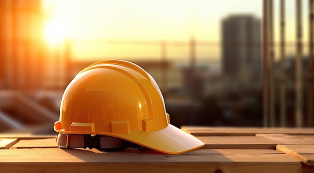 Safety helmet at construction sunset Generative AI