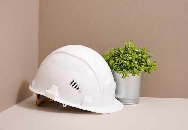 Safety helmet and plant Instruments and equipment Construction concept