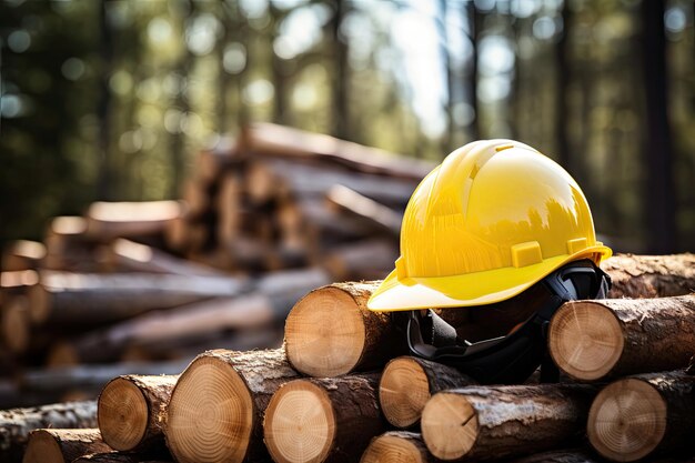 Safety Helmet on Stack of Logs