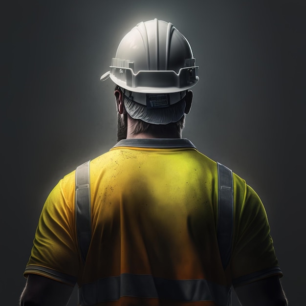 safety officer back view wearing hard hat supervising on job site generative AI