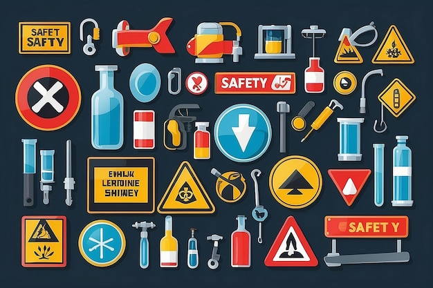 Photo safety signs and symbols vector lab precautions illustration