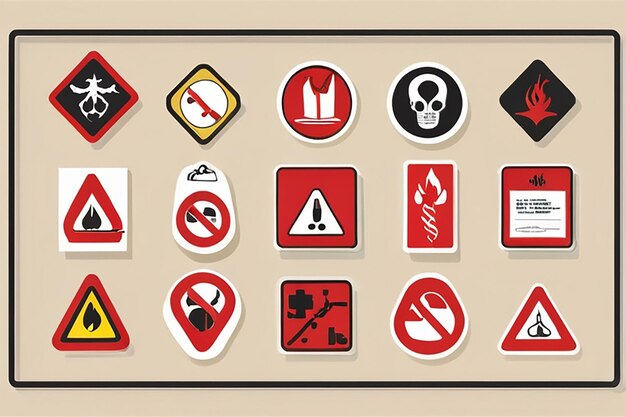 Photo safety signs and symbols vector lab precautions illustration