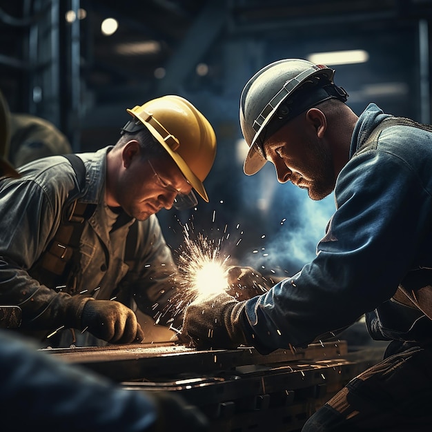 SafetyClad Industrial Workers with Hard Hats