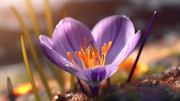 Saffron Crocus Flower Beautifully Bloomed Generative AI