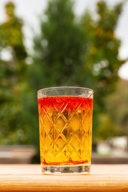 Saffron diluted in hot water in a glass