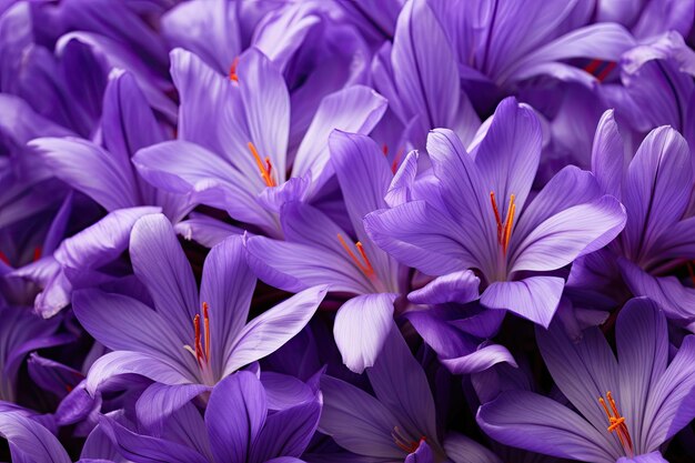 Saffron flowers with violet petals up close