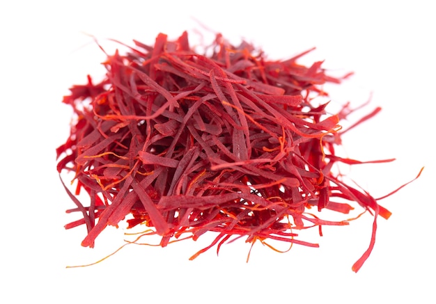 Saffron isolated on white background natural dry saffron threads from crocus flowers clipping path