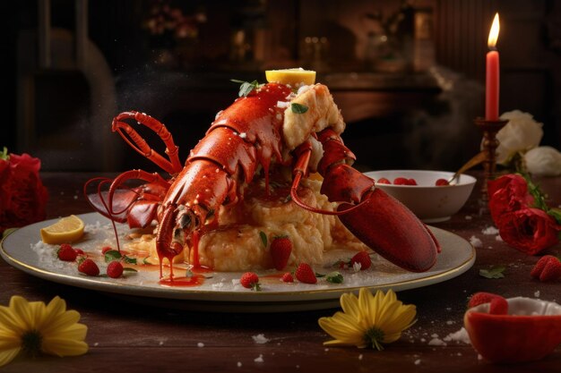 Photo saffron risotto with lobster