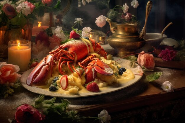 Photo saffron risotto with lobster