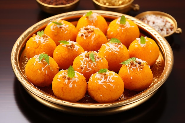 Saffron spheres Indian motichoor laddoo a sweet embodiment of rich flavors
