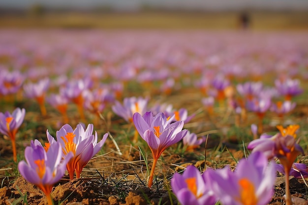 Photo saffron symphony a field of blooming saffron flowers