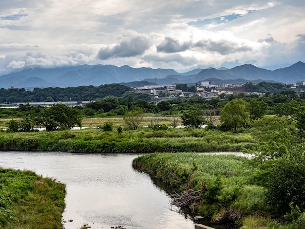 Sagami River on the border between Sagamihara and Atsugi in the Kanagawa Prefecture, Japan