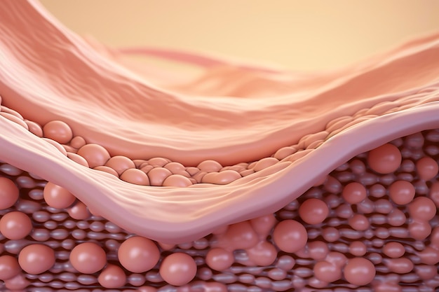 Photo saggy skin layer and skin cells 3d rendering