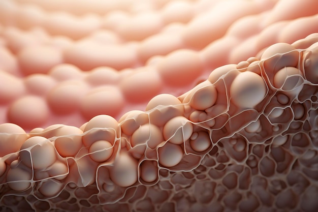 Saggy skin layer and skin cells 3D rendering