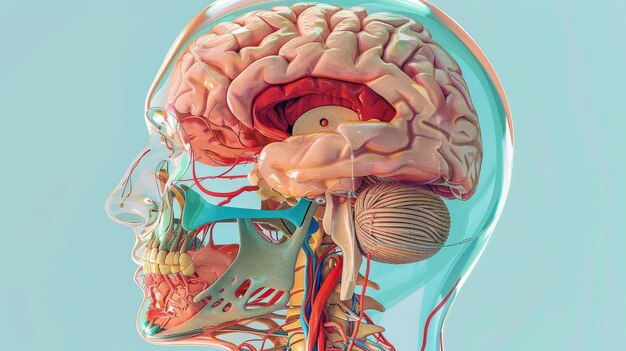 Sagittal view of the brain in a beautiful colorful illustration