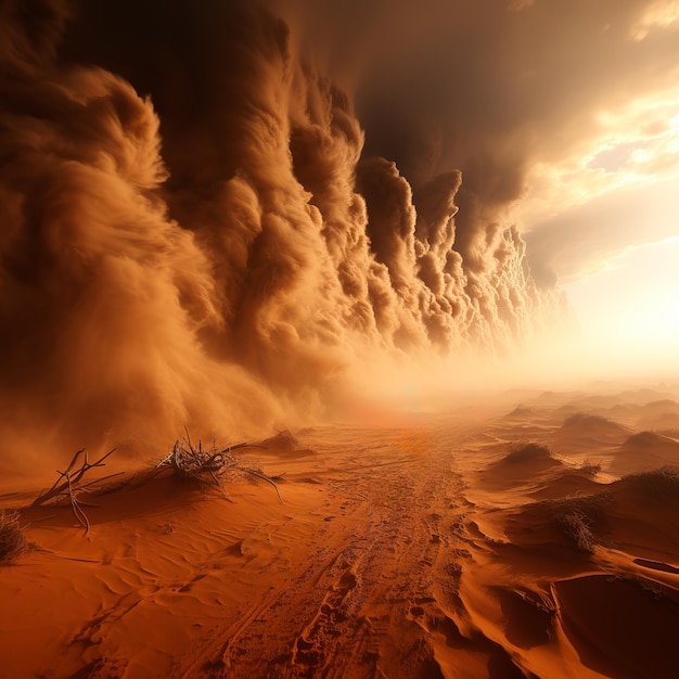 sahara desert a beautiful picture with palm trees and storm