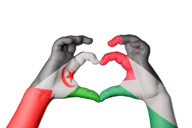 Sahrawi Arab Democratic Republic Palestine Heart Hand gesture making heart Clipping Path