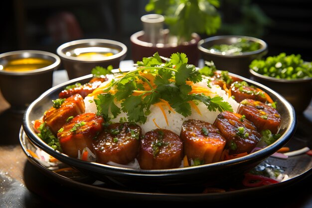 Sai Krok Isan Thais Voorgerecht op een kleurrijke plating andor kommen Sai Krok Isan is een traditionele Thai