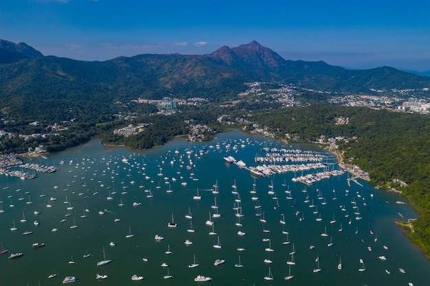 Sai Kung, Hong Kong 29 November 2019: Top view of Hong Kong yacht club