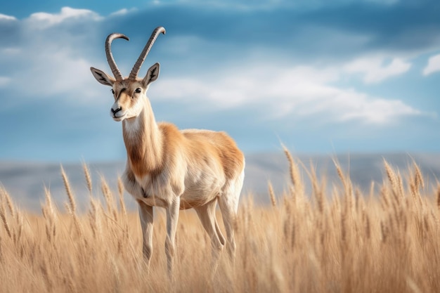 Saiga antelope in the steppe