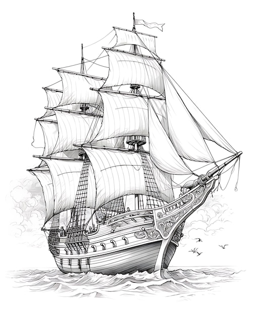 Sail Boat Inked in Old Style