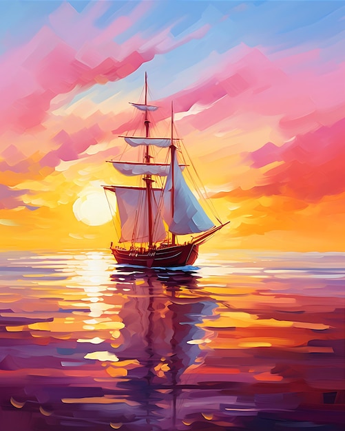 Sail Boat in the Ocean Painting