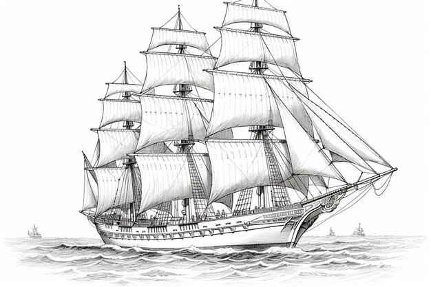 Photo sail ship with engraving style