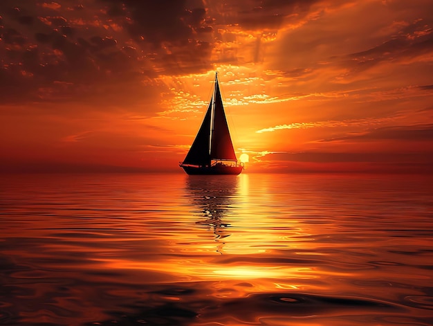 Фото Парусная лодка в виде силуэта длинная и стройная тень, брошенная на воду загадочное очарование фото искусство фон