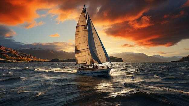 sailboat on the beautiful sunset sea