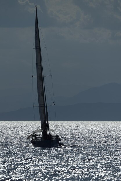 Sailboat in genoa ligurian sea