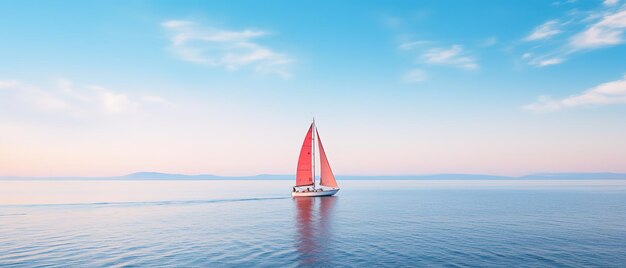 Sailboat glides lightly on the waves of a pristine ocean