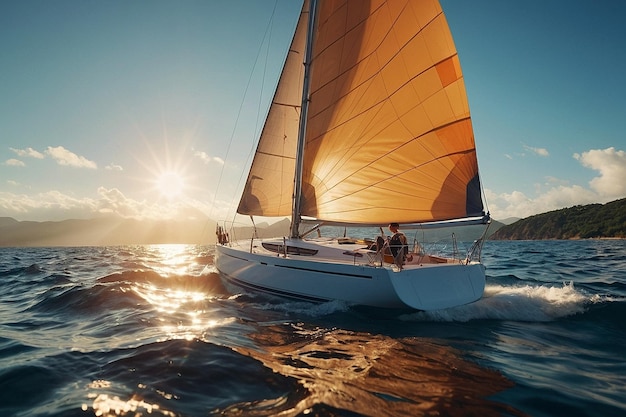 Sailboat Gliding Under Bright Sun