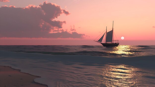 Sailboat Gliding on Ocean at Sunset Generative AI