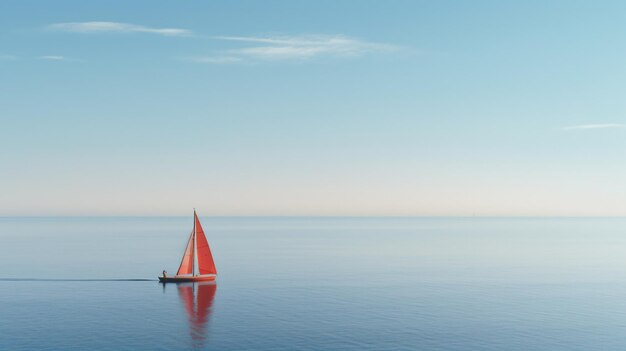 A sailboat is floating in the middle of the ocean