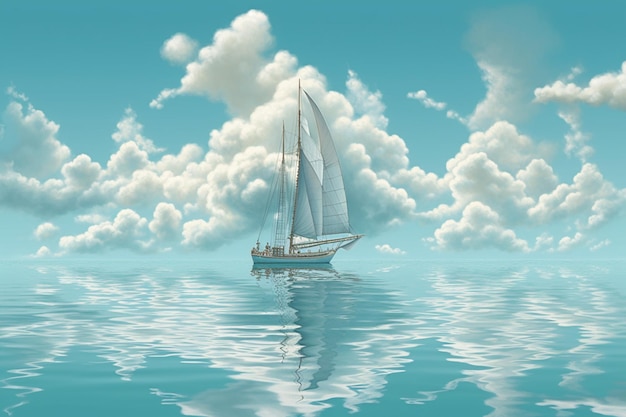 A sailboat is floating in the ocean with the sky in the background.