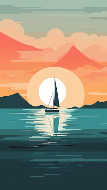 A sailboat is floating on the water at sunset.