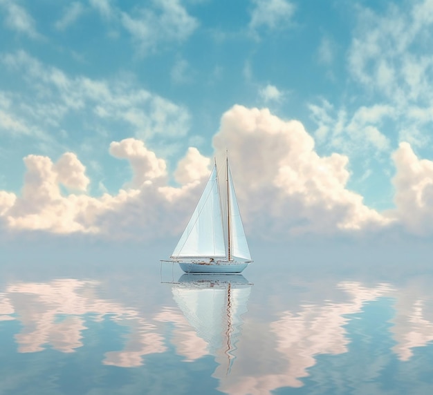 空を背景に帆船が水面に浮かんでいます。