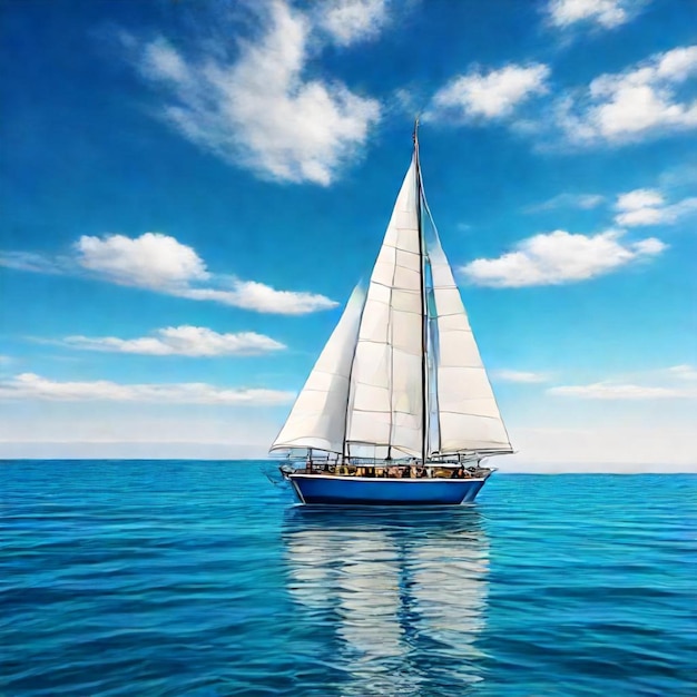 a sailboat is floating on the water with the sky in the background