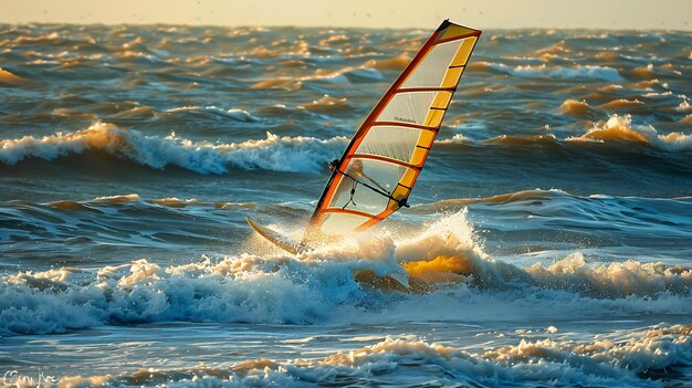 Photo a sailboat is in the ocean with the sun setting behind it