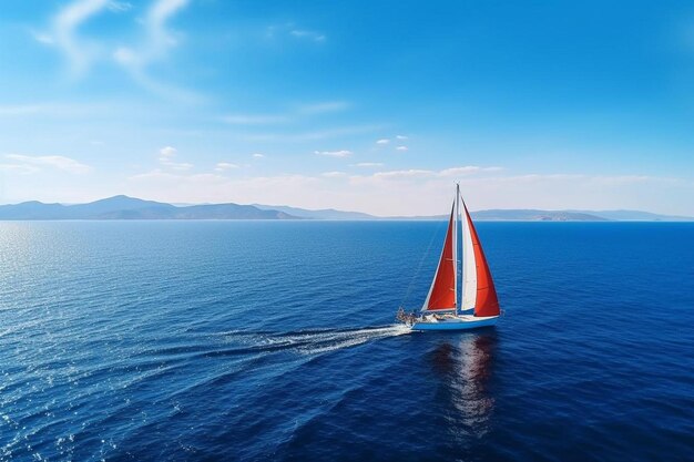 Photo a sailboat is sailing on the ocean with a blue sky and clouds