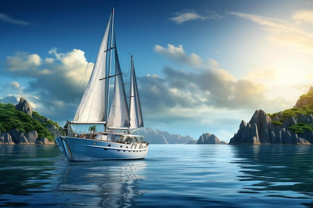 a sailboat is sailing in the ocean with the words " the word " on the sail.