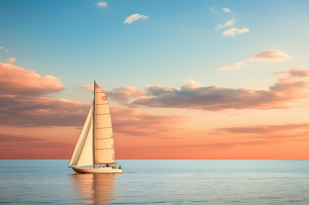 a sailboat is sailing in the water with a sunset in the background