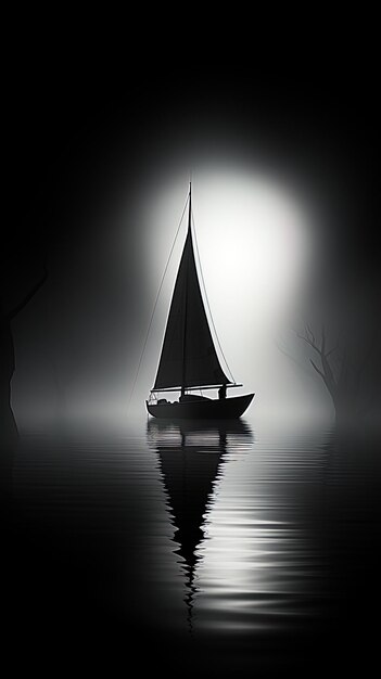 Photo a sailboat is on the water with the light behind it.