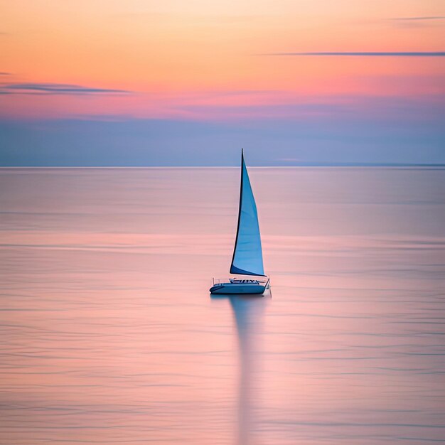 Photo a sailboat in the middle of the ocean at sunset