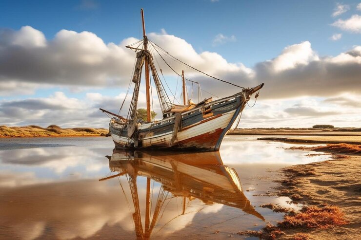 Photo sailboat moored at beach against cloudy sky