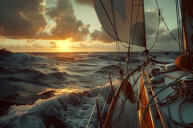 Photo sailboat in ocean at sunset