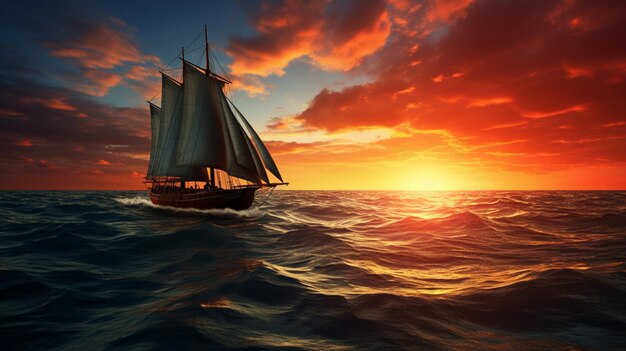 海の中の帆船